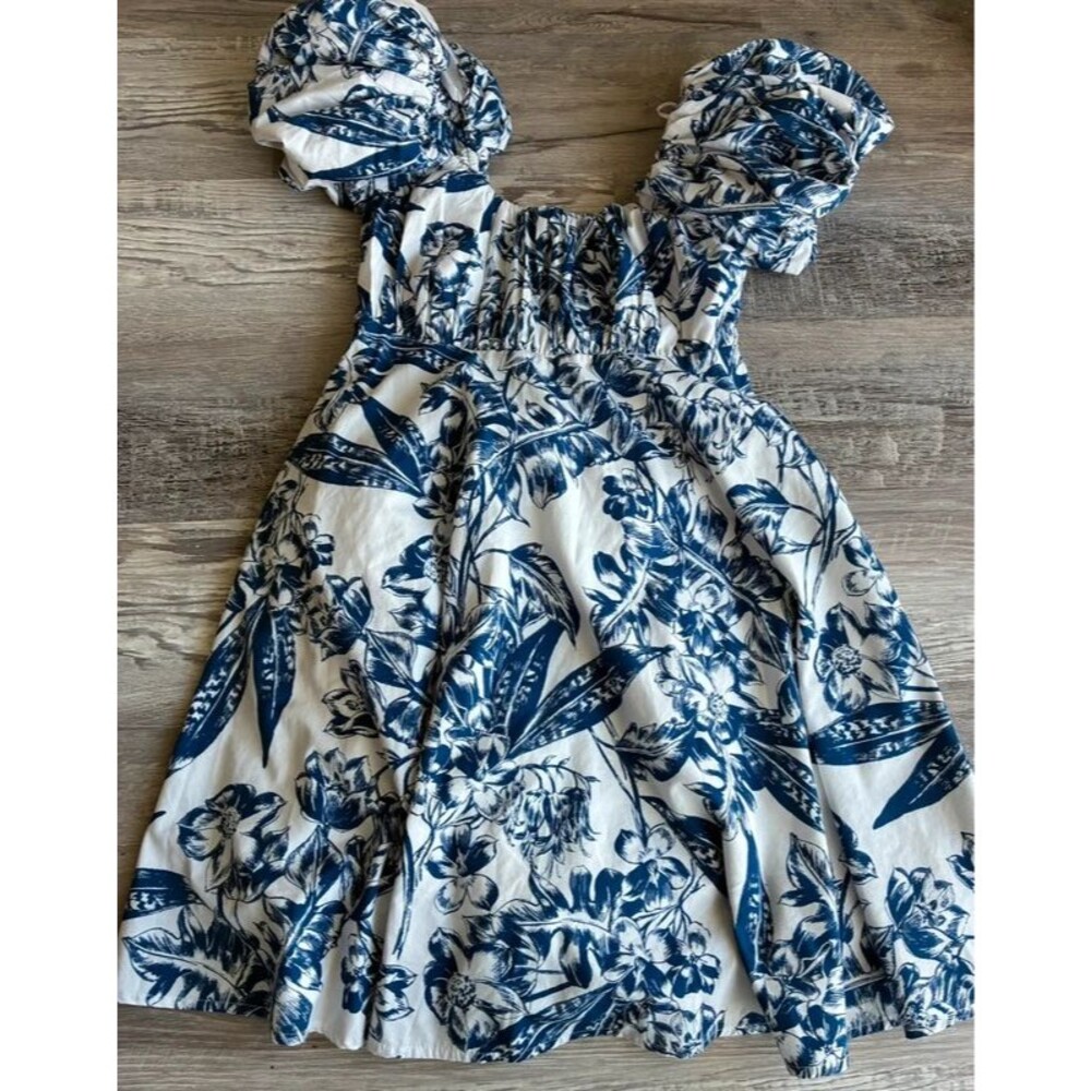 Abercrombie & Fitch XS Blue White Floral Puff Sleeve Mini Dress